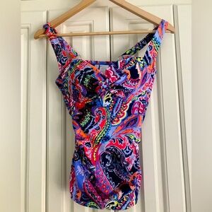 Anne Cole Multicolor Paisley Parade Retro Twist Front Tankini Top 34D/32DD NWT